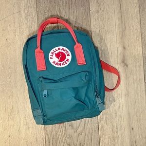 Worn once Fjallraven Kanken Mini Backpack turquoise with pink/red straps